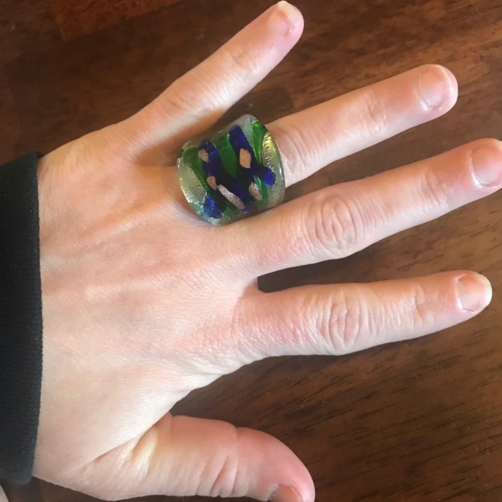 Glass Ring green & blue